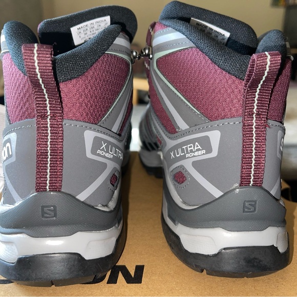Women's salomon xultra pioneer mid cswp hiking boots wine tasting/magnet size6.5 - Picture 8 of 12